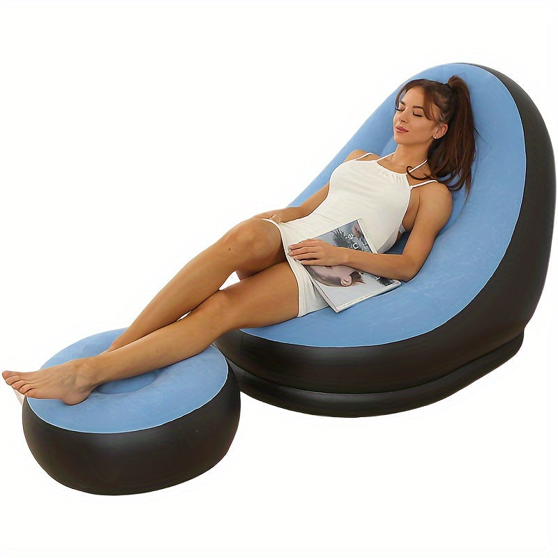 Get 2 Inflatable Leisure Sofa Chairs with Footstools for Outdoor Relaxation. This Folding Lounge Chair Sofa is perfect for outdoor use and can be easily stored and inflated. Optional Air Pump Package available.