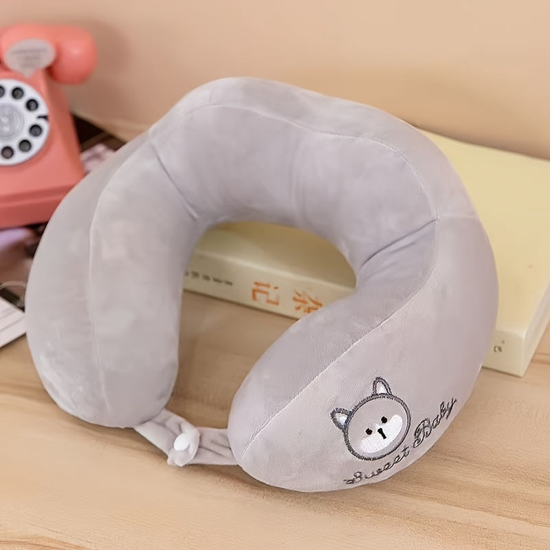 U-shaped Pillow featuring Cartoon Embroidery, providing Neck Support for Cervical Vertebra. Ideal for Travel and Office use, with a Portable design perfect for Car naps.