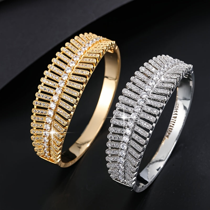 An elegant and stylish zirconia-encrusted bracelet with a chic hollow design