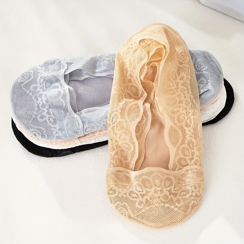 5 Pairs Women's Lace Invisible Socks in Assorted Colors, with No-Show Breathable Sole and Non-Slip Design