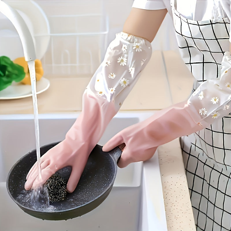 Get a pair of durable pink waterproof cleaning gloves, plus a non-slip pink apron. The dishwashing gloves are suitable for various uses in the kitchen, laundry, bathroom, toilet, living room, and bedroom. Made from PVC, these gloves are waterproof and