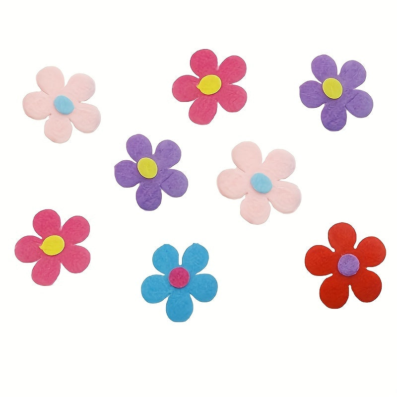 100 handmade felt flowers for DIY crafts and classroom decoration, including vibrant flower patch felt stickers and fabric flowers.