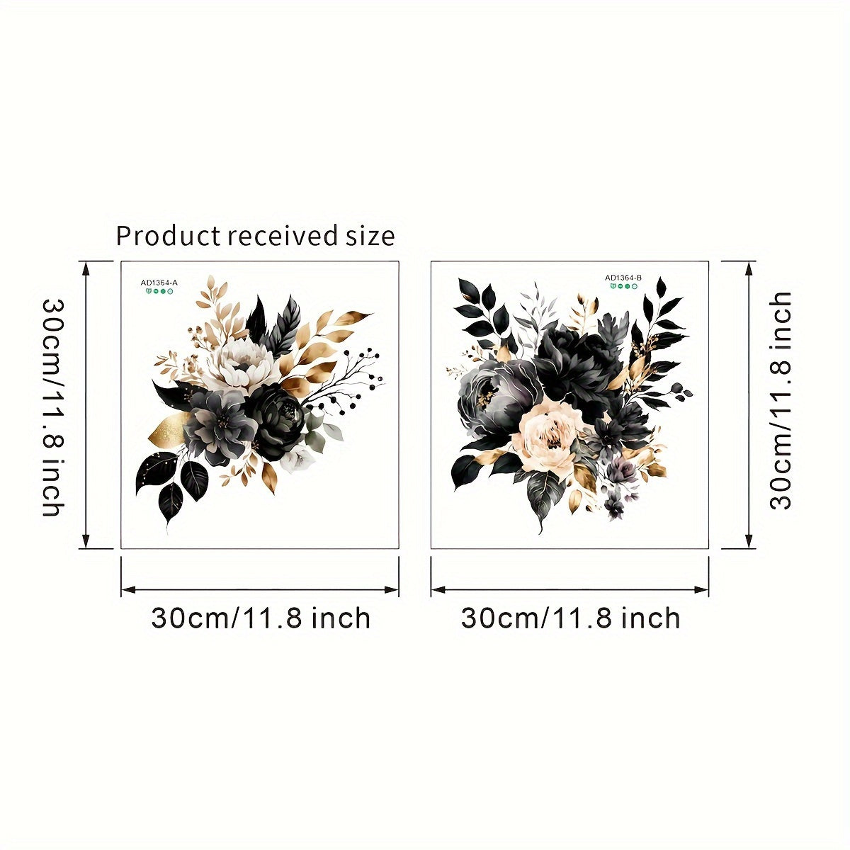 2 Elegant Floral Window Clings in Contemporary Black and Golden PVC - Decorative Glass Decals, Self-Adhesive and Removable Stickers for Displaying in Home and Office Windows, Window Decorations