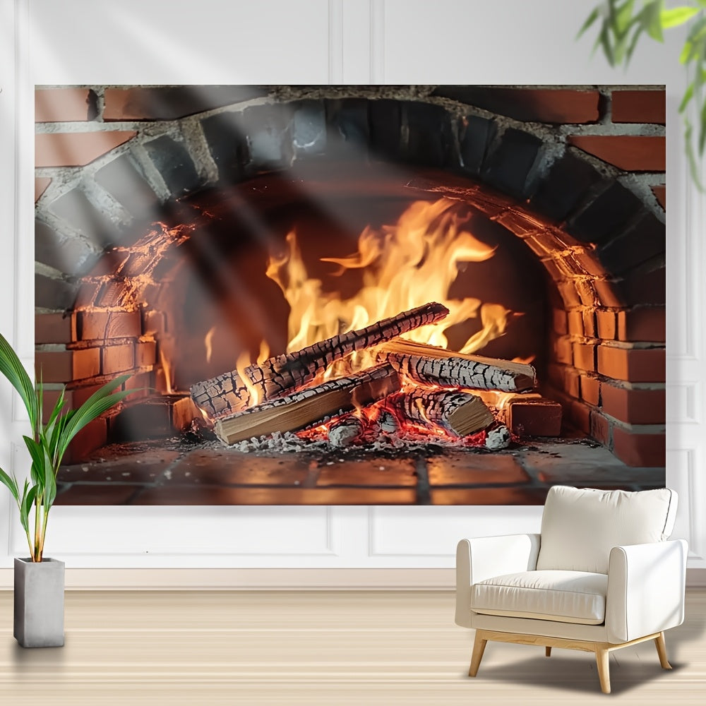 1 piece of versatile polyester fireplace backdrop that does not require electricity. Perfect for all seasons, holiday decor, photoshoots, and events.