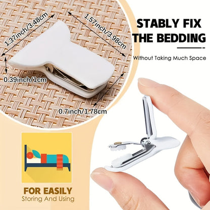 Set of 4 White Bedding Clips, Versatile Non-Slip Comforter Clips with Foam Padding for Hand Washing, Ideal for Securing Duvets in Home and Car