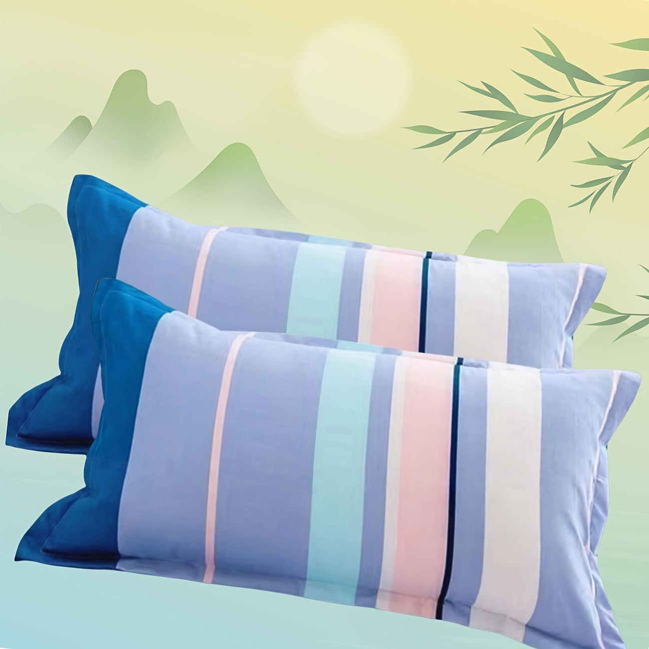 Super Fine Fiber Pillowcase Set of 2 in Large Size, featuring Envelope Closure and Striped Print Design. This Pillowcase is Soft, Plush, and Breathable, making it perfect for Sleep and as a stylish addition to Bedroom or Living Room Decor.