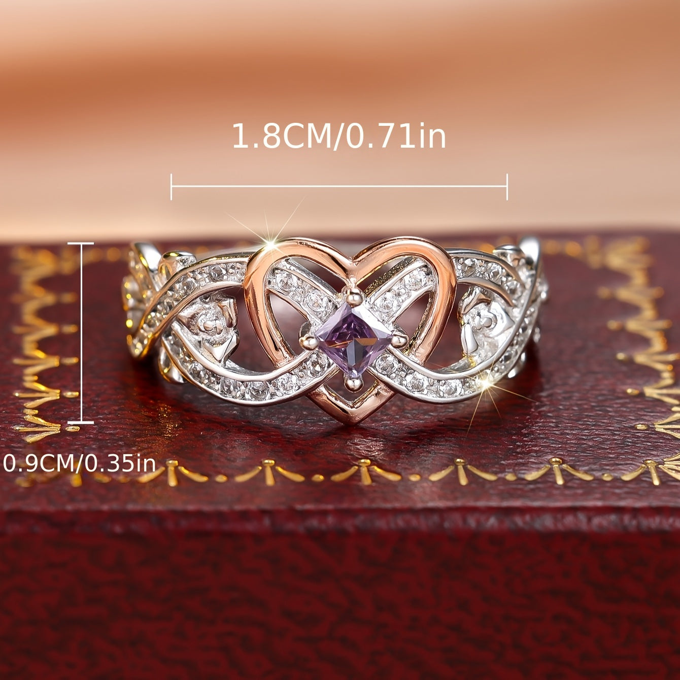 925 Sterling Silver Infinity Heart Ring with Purple Synthetic Zirconia is an elegant piece that is perfect for engagements, weddings, or just everyday wear. This versatile ring can be worn for all seasons and is suitable for any special occasion.