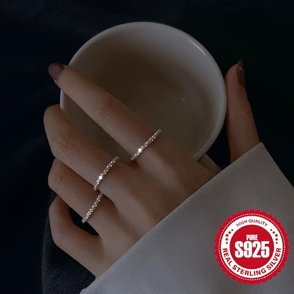 S925 Silver Women's Delicate Soft Chain Ring with Sparkling Personality, 0.9g Lightweight and Low Allergy