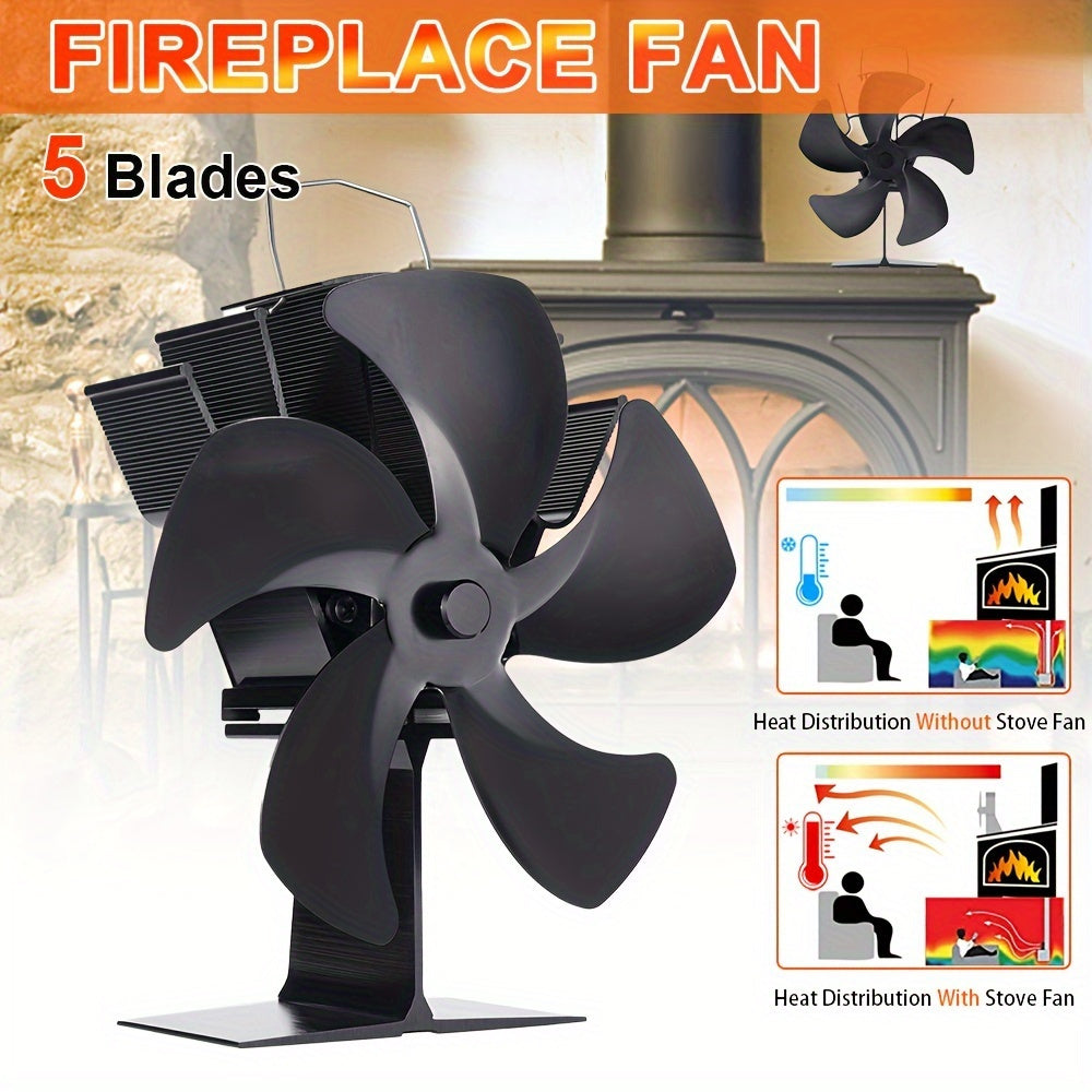 5-Blade Portable Fireplace Fan - Efficient Heat Distribution for Log Burners & Stoves without Electricity