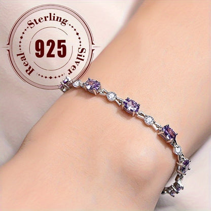 This stylish bracelet is made of high-quality 925 sterling silver with elegant purple stones. Its simple and versatile design makes it suitable for daily wear or as a special gift. Perfect for wearing all year round.