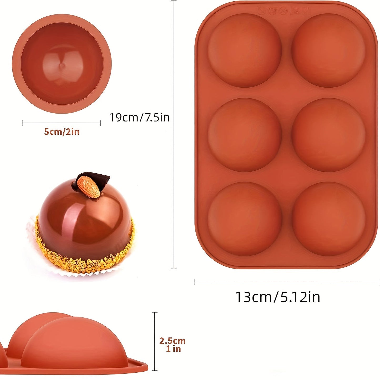 Multi-functional Silicone Mold for Hot Cocoa Bombs - 6 Half Sphere Cavities, Easy to Clean and Non-Stick, Ideal for Making Homemade Candy, Jellies, and Ice Cubes