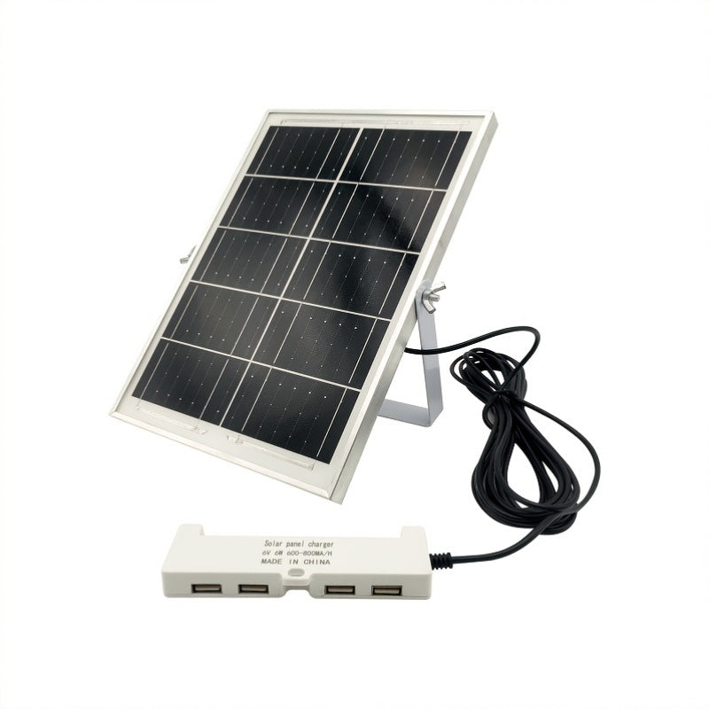 The Solar-Powered charging strip has four USB ports that can charge multiple devices simultaneously with an output of 600-800mA per hour. It includes a standard 5-meter cable.