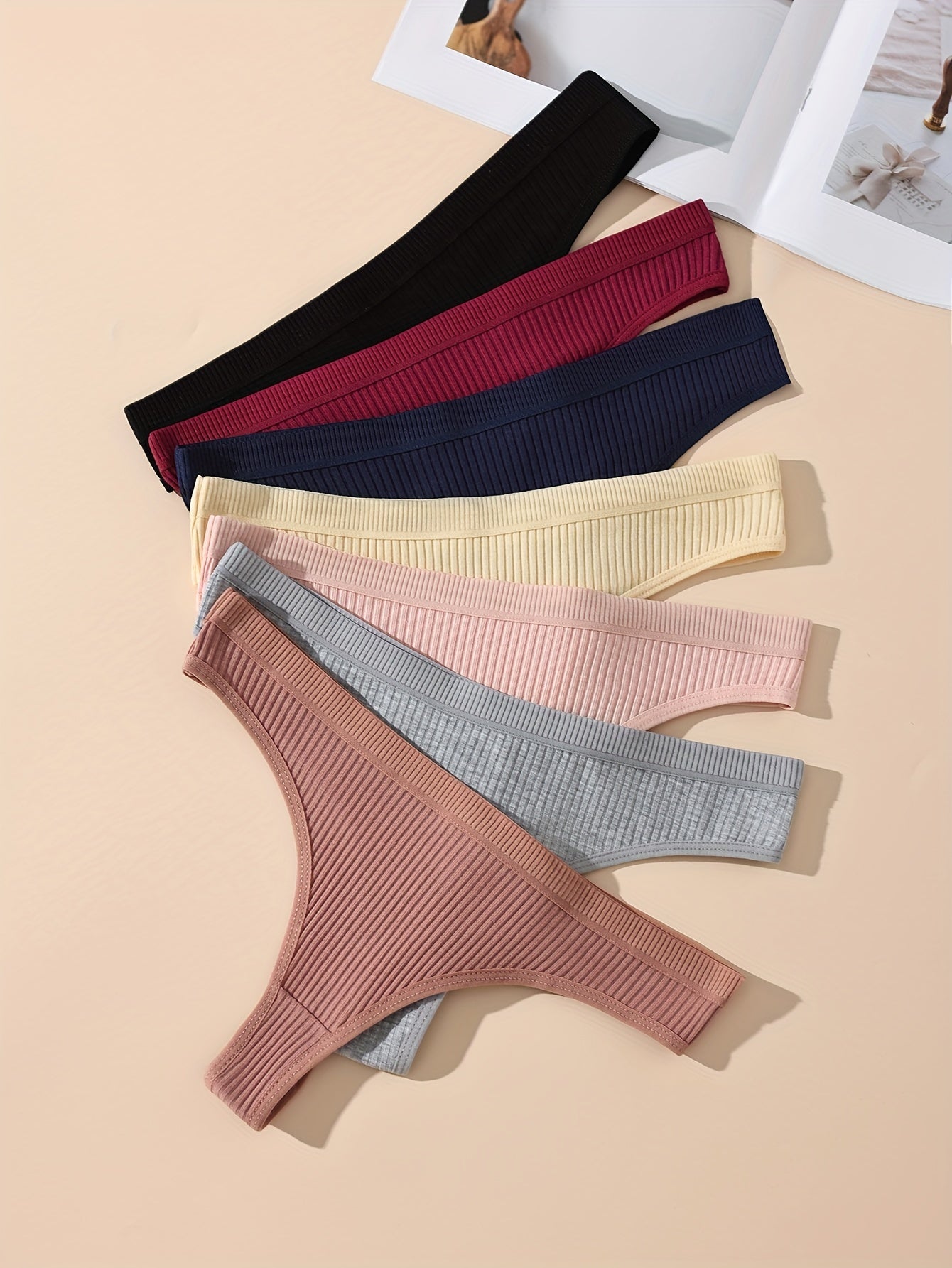 Seven solid seamless ribbed thongs: sexy, comfy, breathable, stretchy intimates for women.