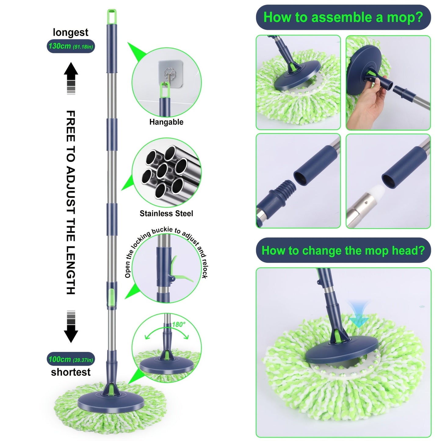 Introducing the MySpry Spin Mop and Bucket Set - A Heavy Duty Floor Cleaning System with Wringer. Say goodbye to needing electricity as this set is perfect for use in your Living Room, Bedroom, or even outdoors. Made of durable plastic material in a