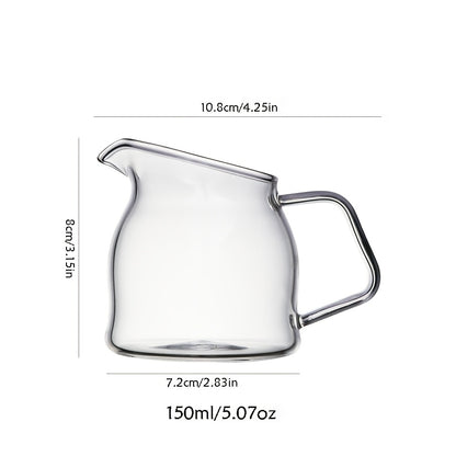 Mini glass pouring jug for coffee and sauces, hand wash only, microwave safe, perfect for family gatherings and Eid Al-Fitr celebrations.