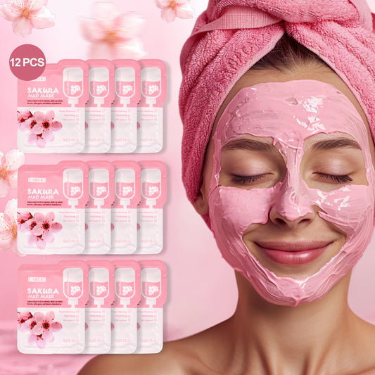 12 count of 5g Sakura Mud Mask with portable packaging for traveling, providing deep cleansing, moisturizing, and oil control.