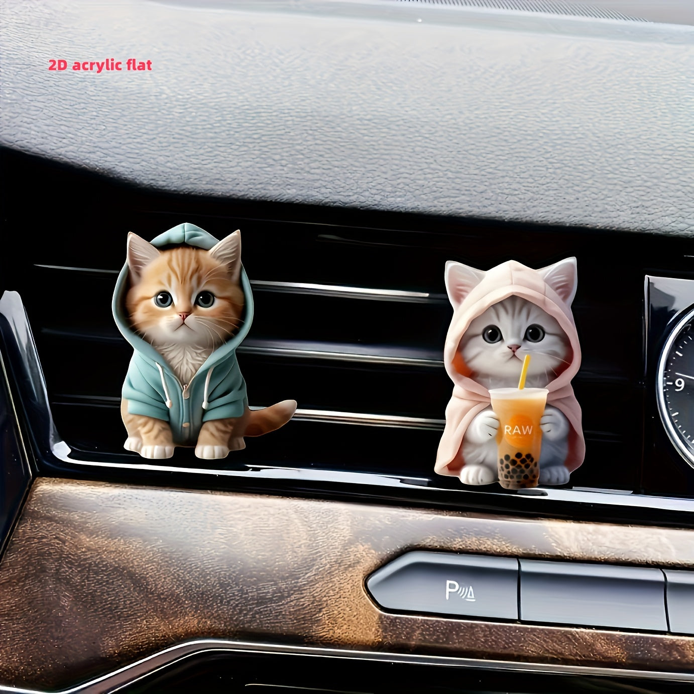 2D Acrylic Flat Cat Car Air Freshener with Vent Clip - Durable Fragrance, Aromatherapy Diffuser, and Decoration for a Fresh Driving Experience.