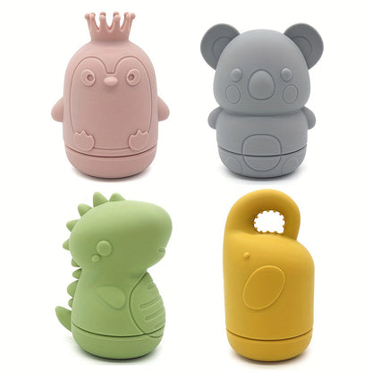 Set of 4 Silicone Animal Bath Toys for Kids - Vibrant, Child-Safe and Enjoyable Shower Play Accessories