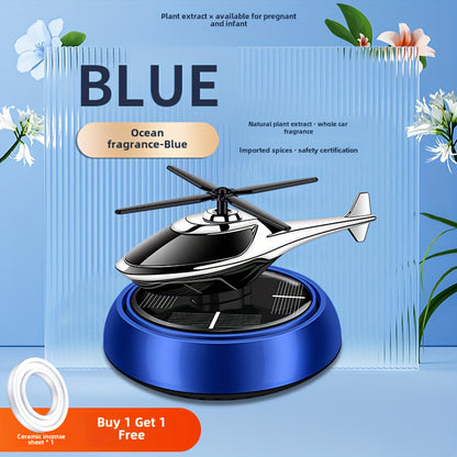 Car perfume diffuser with solar-powered aromatherapy helicopter decoration and air freshener. Ideal car accessory gift.