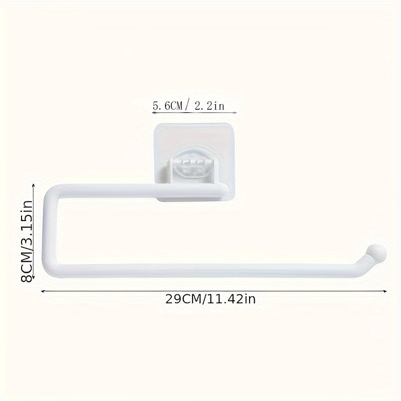 Paper towel holder for kitchen and bathroom, wall-mounted storage rack for towels and dish cloths. Punching-free installation. Made of plastic. Dimensions: 6.86 x 28.96 x 7.87cm. Includes 1 piece. Ideal for kitchen supplies.