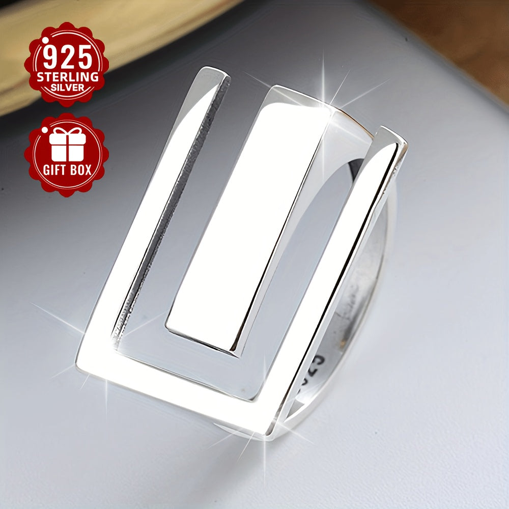 Versatile 925 Sterling Silver Adjustable Geometric Open Ring for Daily Wear as a Stylish Jewelry Accessory