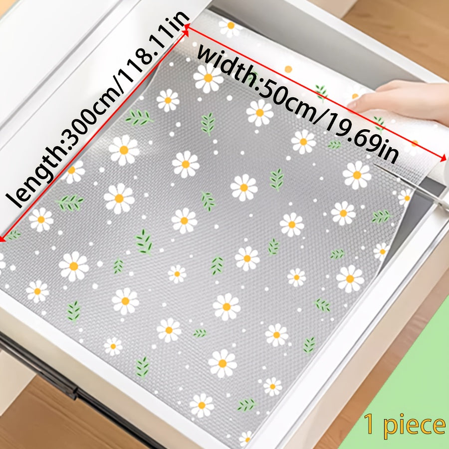 Translucent Daisy Pattern Shelf Liner for Kitchen Cabinets, Drawers, and Shoe Racks - Waterproof, Moisture-Proof, Stain & Oil Resistant, Anti-Mold, Dustproof - Non-Adhesive EVA Mat - 1 Roll