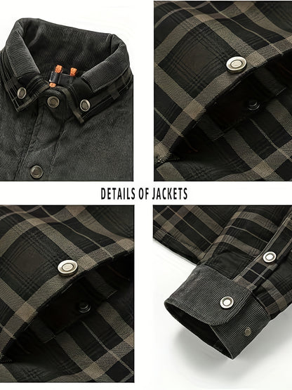 Casual polyester plaid jacket for men, perfect for Fall/Winter weekends.