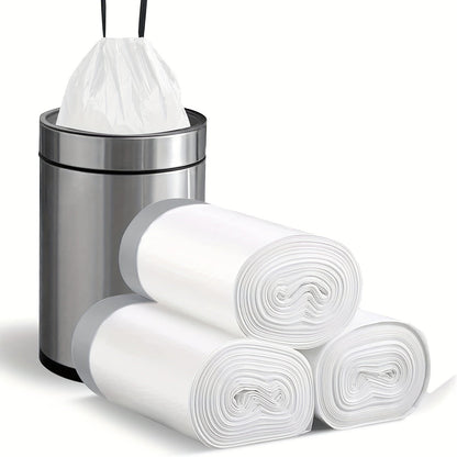 These heavy-duty 4-gallon small drawstring plastic trash bags come in rolls of five, with 75 bags in each roll. They are foldable, leak-proof, and easy to tie, making them perfect for use in bathrooms, restrooms, bedrooms, offices, and toilets. Designed