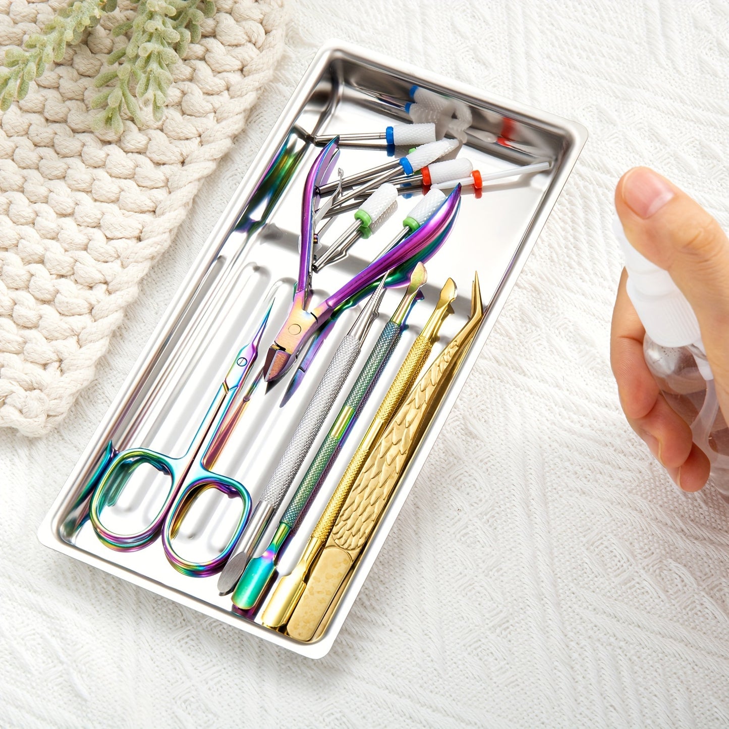 Stainless Steel Nail Tool Disinfection Tray - High-temperature resistant for cuticle nippers and nail drill bits. Fragrance-free sterilization and heat resistant.