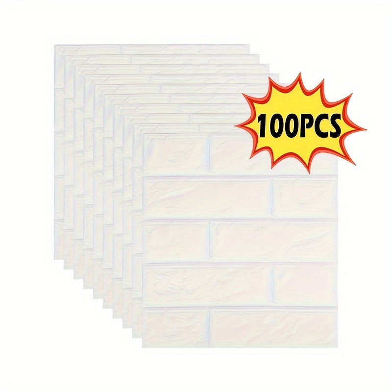 3D stereo imitation brick wall stickers available in 20pcs, 50pcs, or 100pcs, measuring 38.5×35cm/15.16×13.78in. Ideal for DIY home decoration in bedrooms, kitchens, or living rooms.