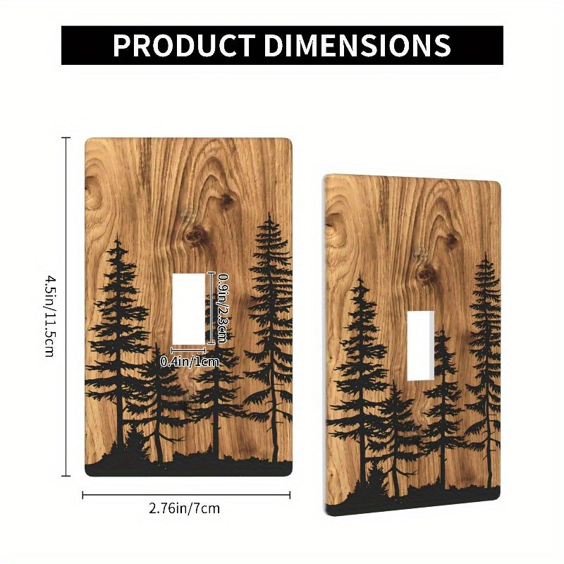 Rustic farmhouse pine wood grain light switch cover, no wiring needed, screw-in installation, plastic wall panel.