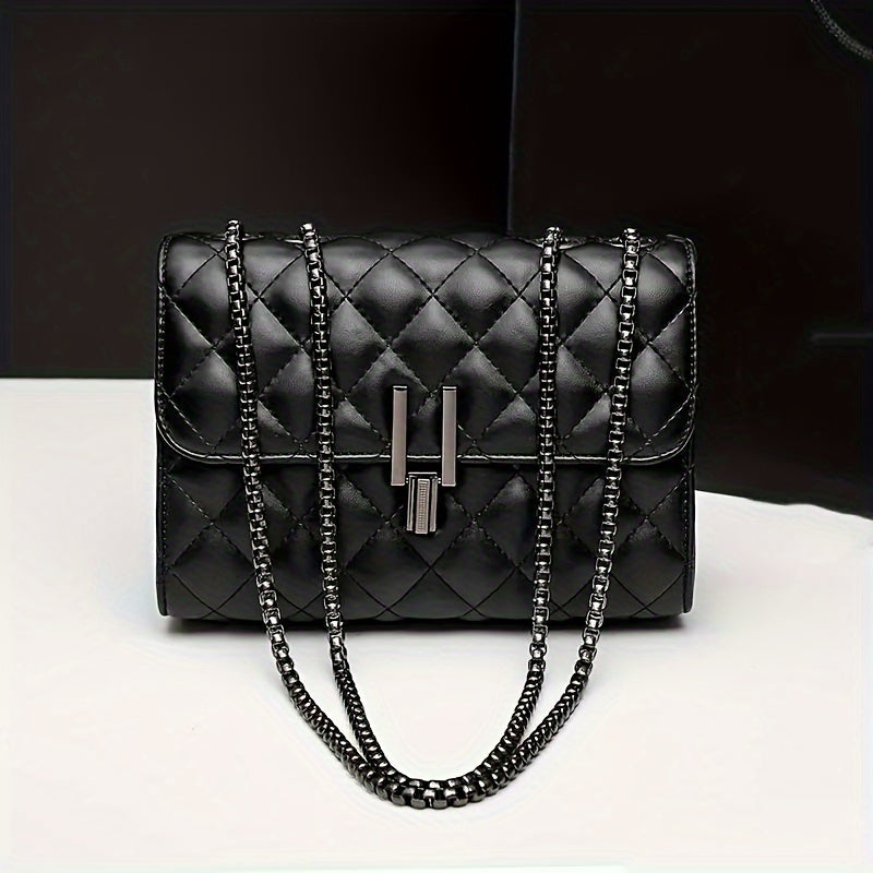 Stylish black crossbody bag with chain strap - trendy faux leather purse for women.