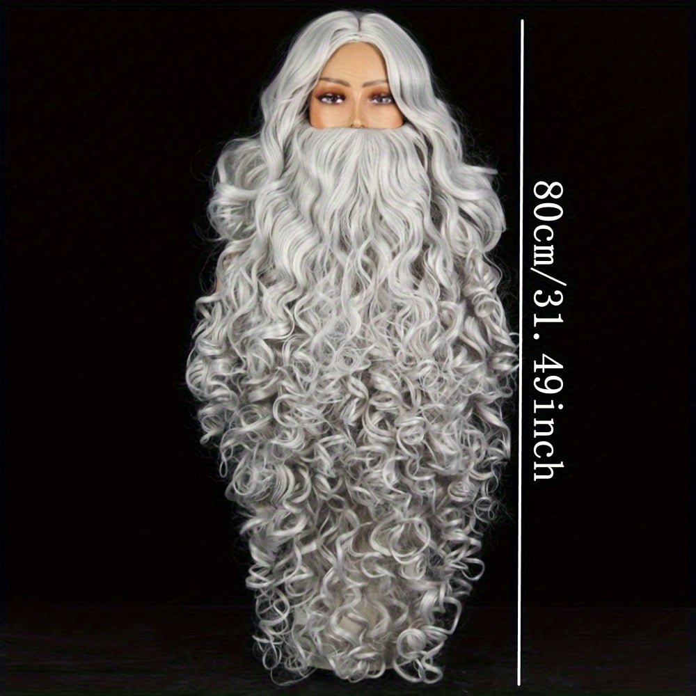 Santa Claus Beard Wig, Men's Costume Accessory, Made of Polyester, Features Funky Curly Style, Color: White, Can be Machine Washed and is Heat Resistant