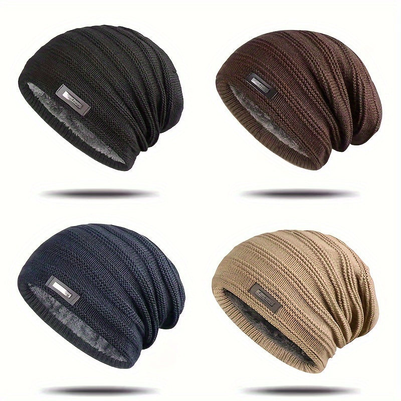 Versatile Knitted Hat for both Men and Women, Features Double Layer and Plush Velvet Lining - Perfect Gift Option