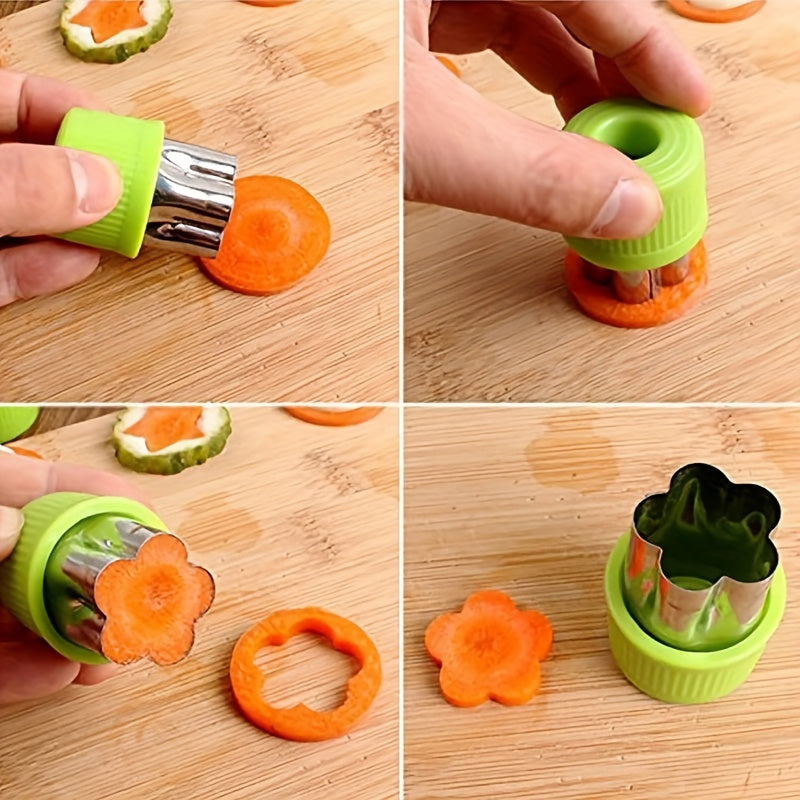 Set of 9 mini vegetable cutter shapes made of stainless steel, perfect for young bakers to use as fruit and cookie stamps. Great for baking, pastry making, and food decorating.