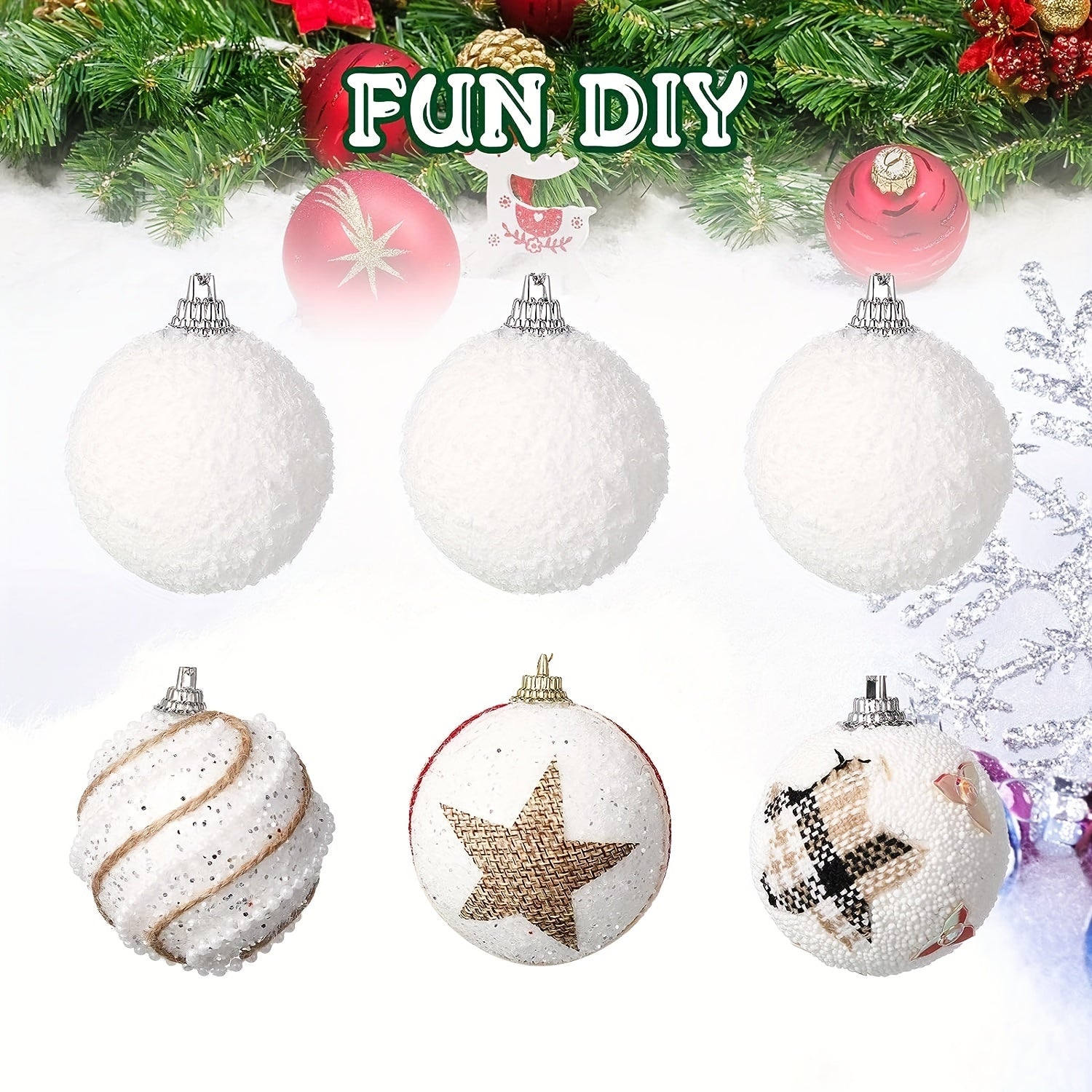 24 classic Christmas snowball ornaments, 3.99cm foam balls for tree decoration - no electricity required, ideal for festive home and party decor.