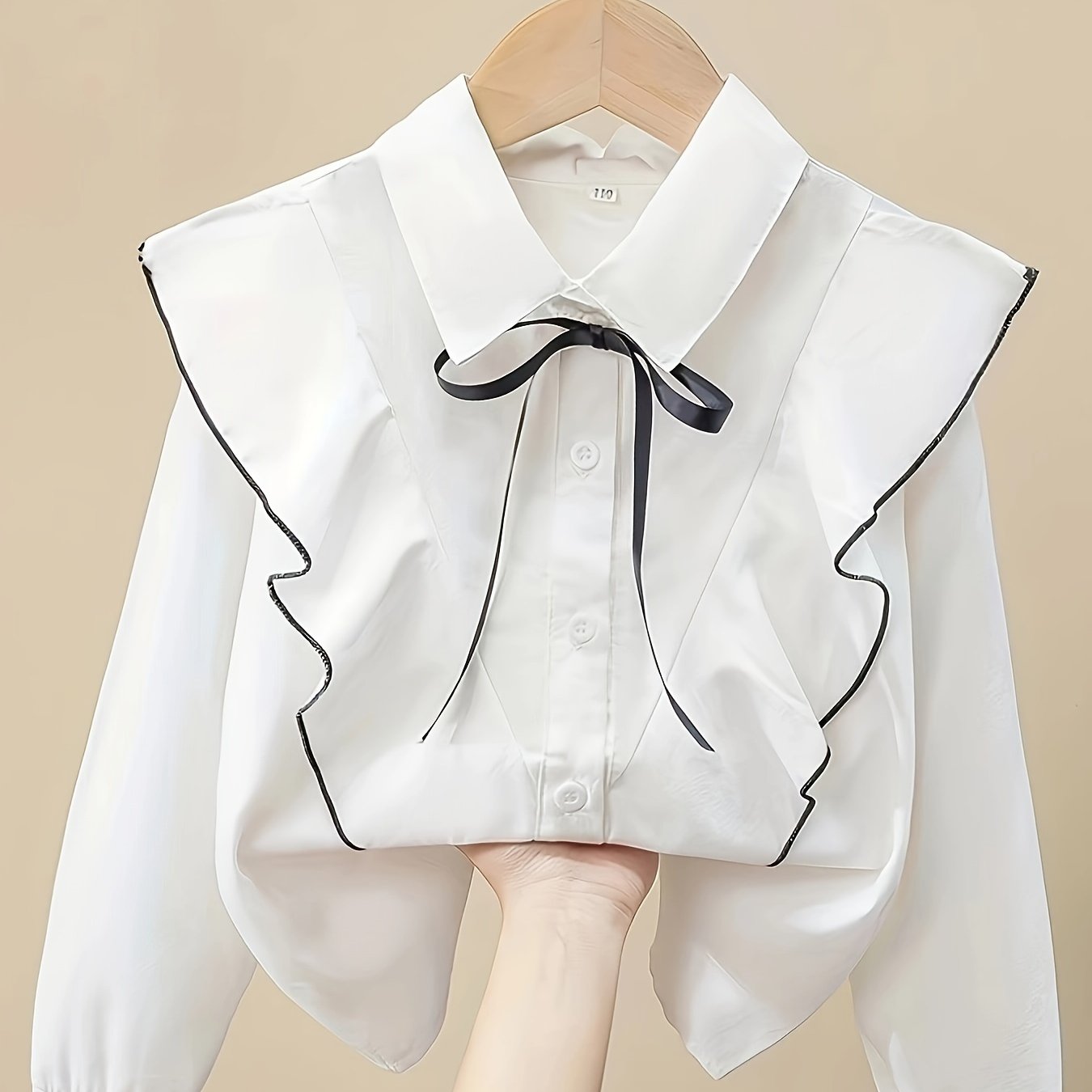 French-inspired Bowknot Collar Ruffle Shirt for Spring and Autumn