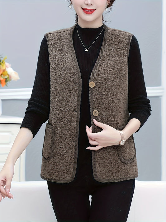 Warm and stylish fleece-lined vest with pockets for women.