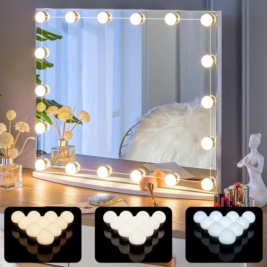 Adjustable LED Makeup Mirror Light with 4/10/10/14 Bulbs, USB Cable, Color and Brightness Controls, for Vanity Makeup Room (Mirror not included)