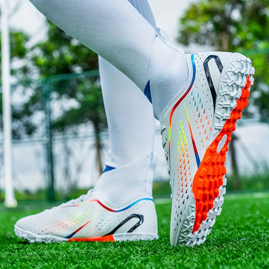 Breathable high-top soccer cleats for all seasons, perfect for training and competition, with non-slip features.