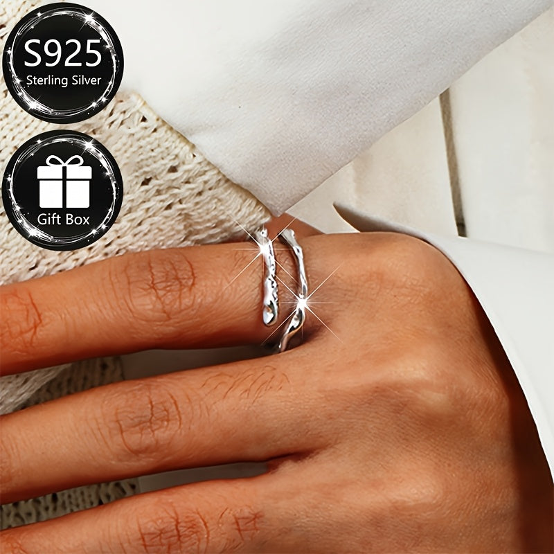 Adjustable open ring made of high-quality S925 sterling silver with an elegant and simple irregular double-layer design. This versatile piece is perfect for both daily wear and special occasions, making it a timeless addition to your jewelry collection.