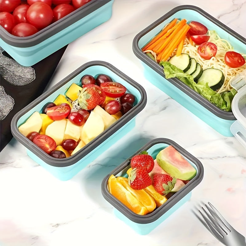 Collapsible Silicone Food Storage Containers, Set of 4 - Stackable, Space Saving, Microwaveable, Freezer and Dishwasher Safe, BPA Free - Perfect for Leftovers or Meal Prep, Foldable Lunch Box Containers, Essential Kitchen Accessories