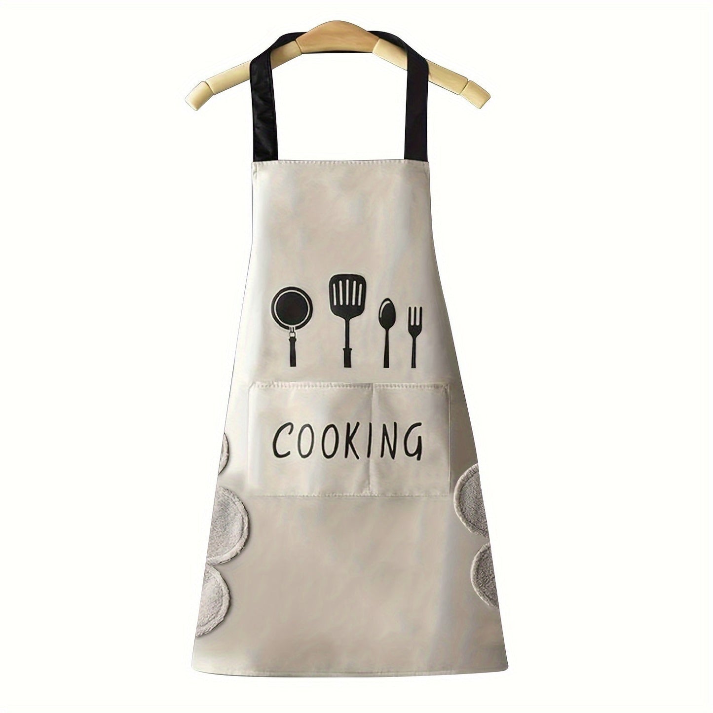 Large, durable PVC cooking and baking apron for women, featuring waterproof design and convenient hand wipe pockets.