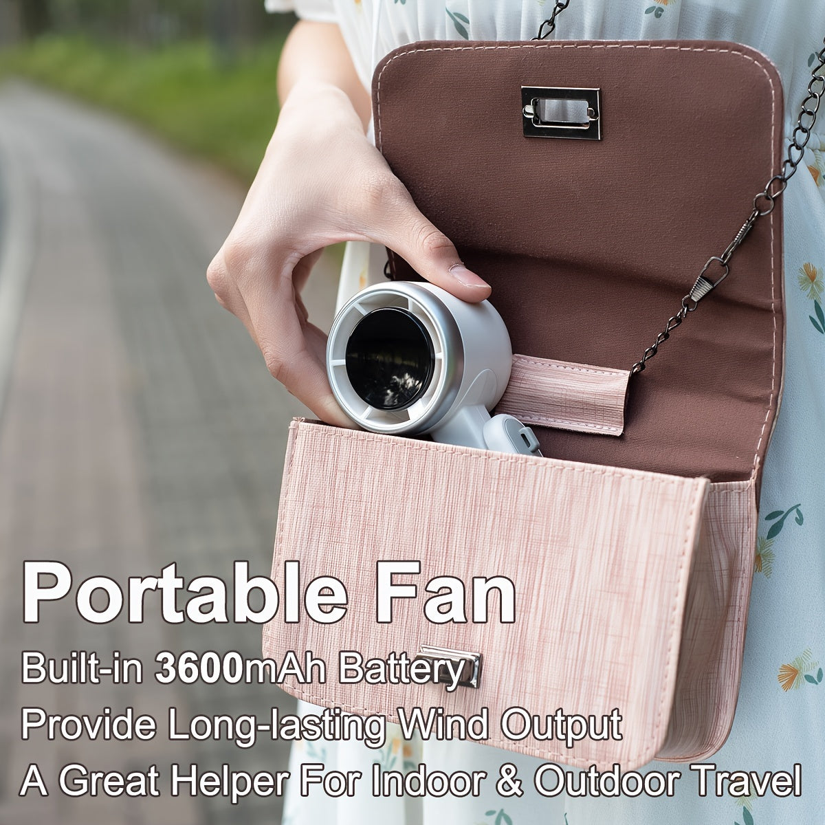 Introducing the BravRain Elegant Handheld Portable Fan featuring a high-speed motor, digital display, and 5-speed wind adjustment. Powered by a rechargeable 3600mAh lithium battery, this USB charged travel fan is perfect for both indoor and outdoor use.