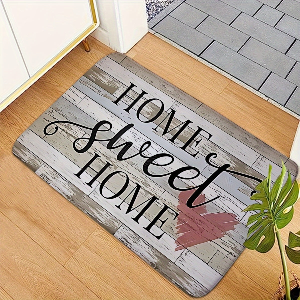 Wood Grain Retro Farm Love Home Sweet Home Letter Pattern Cute Cartoon Style Washable Non-slip Soft Thickened Flanders Foam Sponge Carpet Door Mat for Indoor Home Bathroom Entrance Floor.