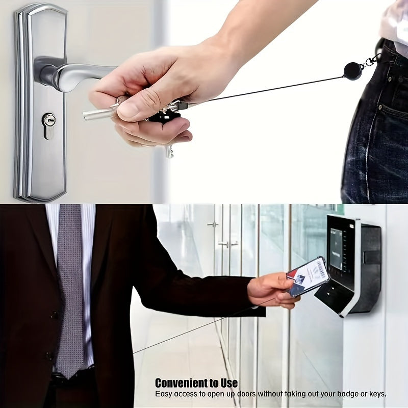 Durable retractable ID badge holder with carabiner clip and keychain, vertical card holder with convenient pull buckle for easy access.