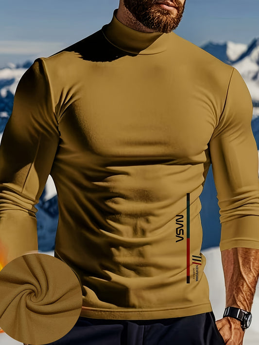 Heuristic High-Neck Thermal Long Sleeve T-Shirt, ideal for outdoor sports. Made with a blend of polyester and spandex, machine washable.