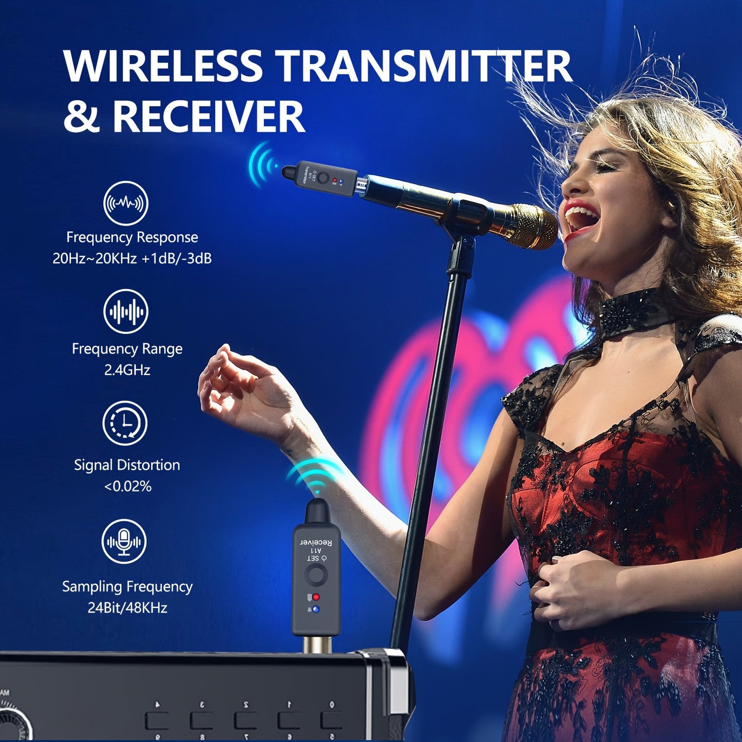 2.4Ghz Wireless Microphone System with XLR Adapter, USB Rechargeable, Ideal for Audio Mixing