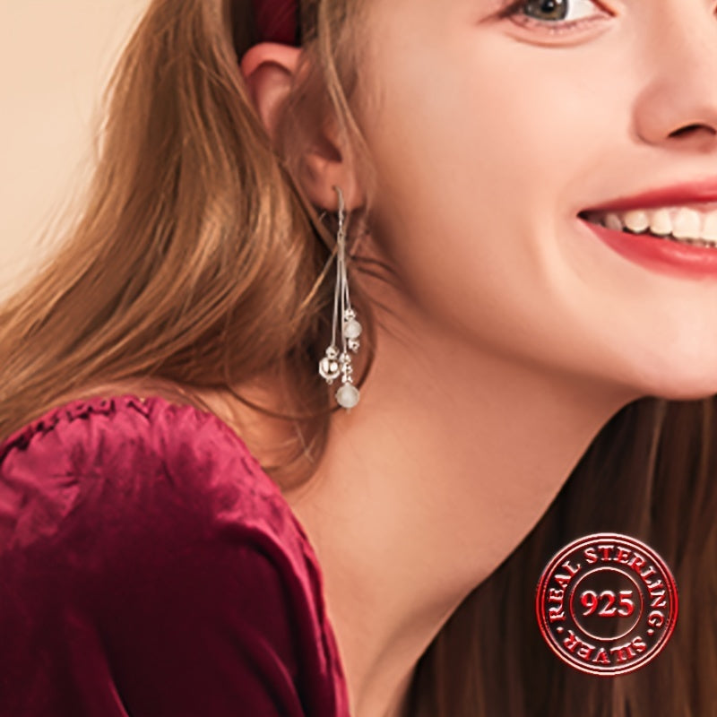 Drop earrings made of 925 sterling silver with a silvery tassel design, offering high quality and hypoallergenic jewelry for casual dating. Perfect for adding a touch of elegance to any female's outfit.