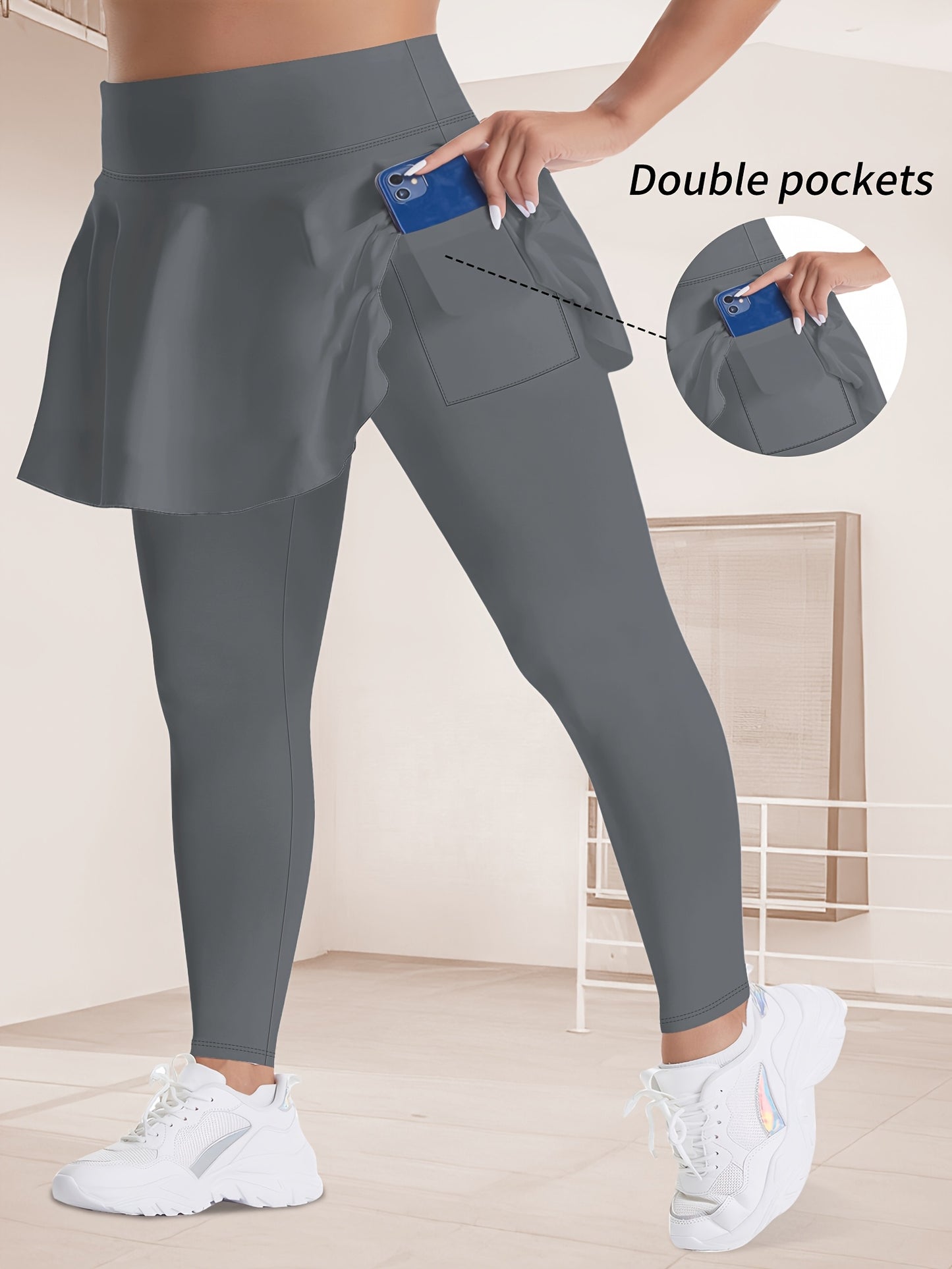 Women's Plus Size Solid High Rise Running Yoga Leggings with Pockets for Spring/Autumn